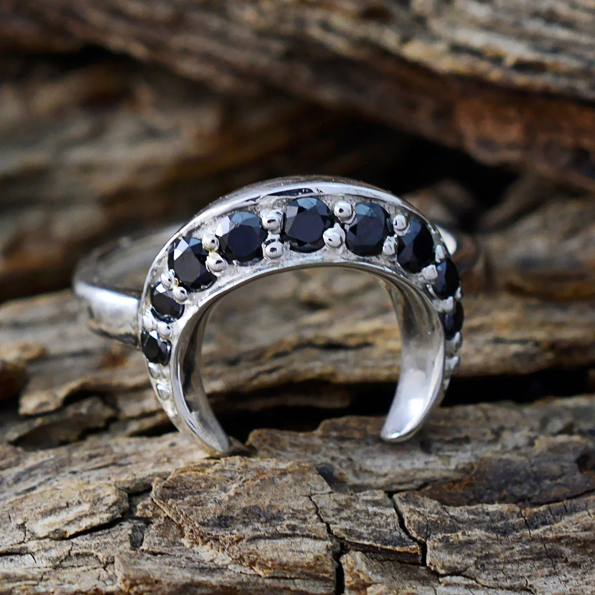 Black Onyx multiple American 925 Silver Black Gems Whisper-thin Trendy Ring Jewellery - Image 3