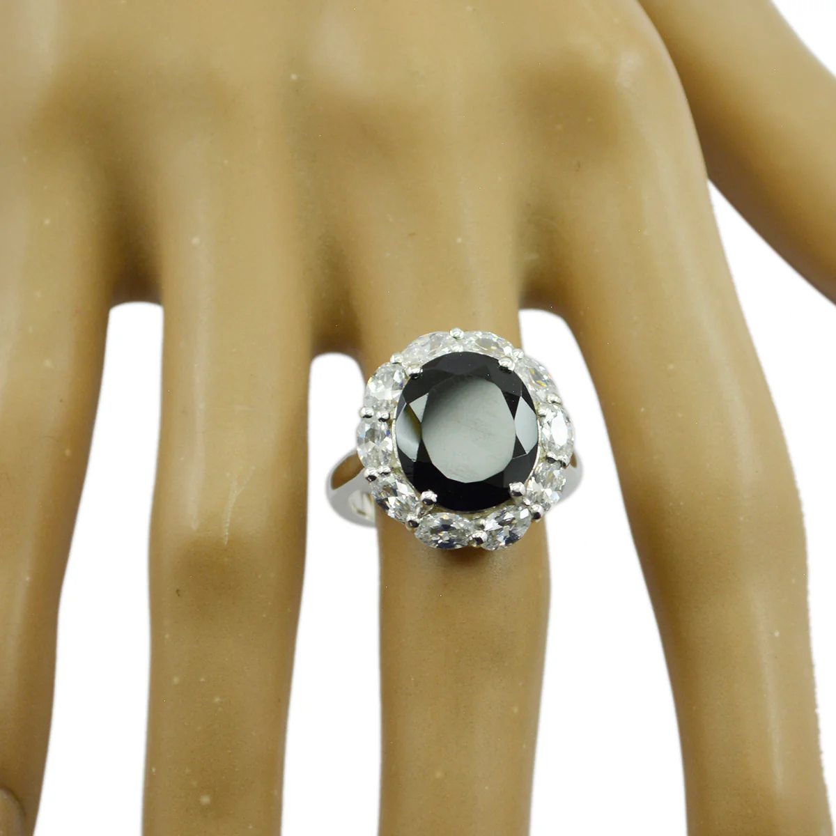 Black Onyx multiple French 925 Sterling Silver Black Gems Eye-catching Trendy Ring Jewellery - Image 2