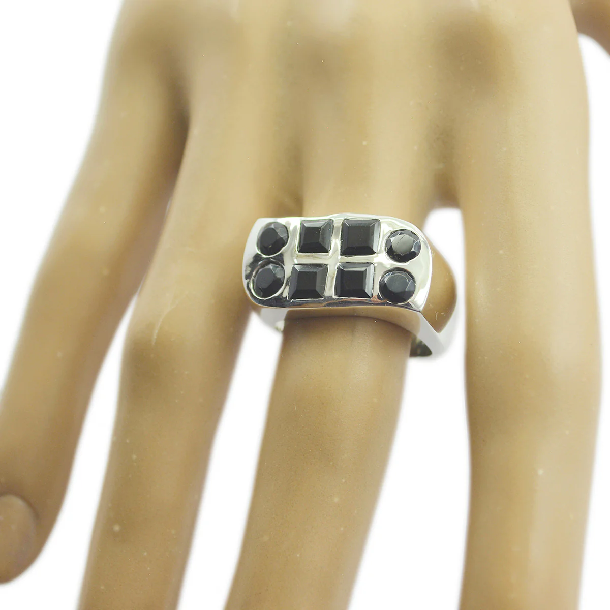 Black Onyx octa Spanish 925 Sterling Silver Black Gemstone Chunky Ethnic Ring Jewelry - Image 2