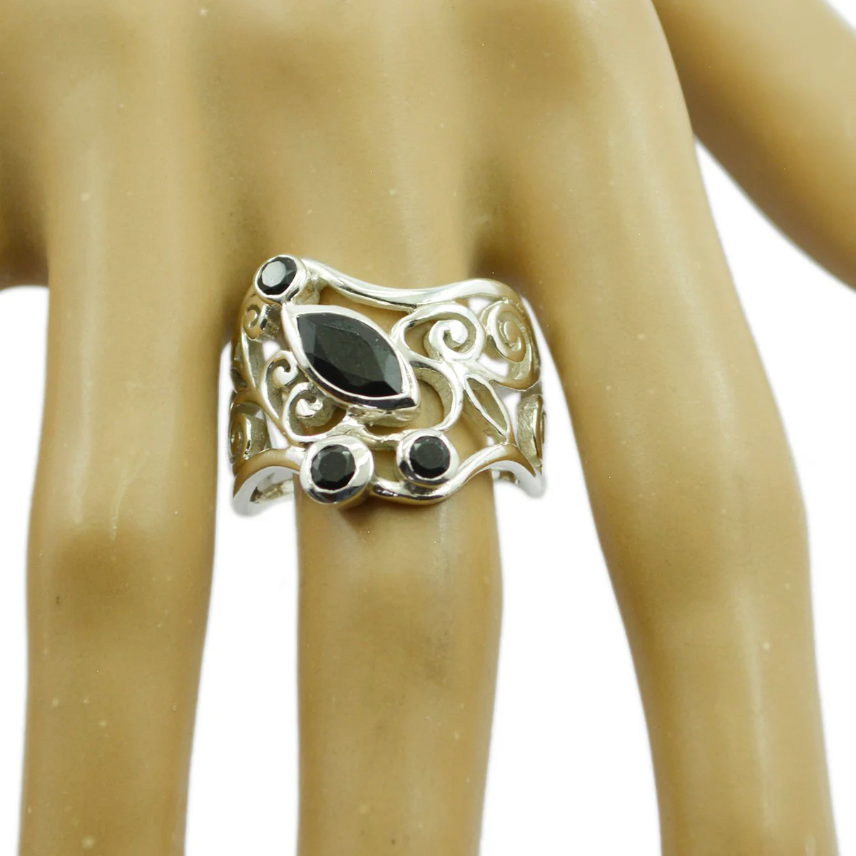 Black Onyx quarter Mexican Sterling Silver Black Gemstones Essential Filigree Ring Jewelry - Image 2
