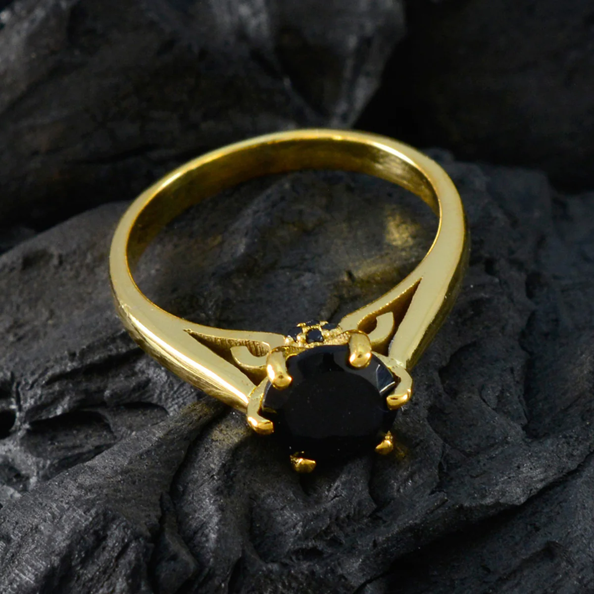 Black Onyx Solitaire American 925 Silver Black Gems Delicate Feminine Ring Jewellery - Image 4