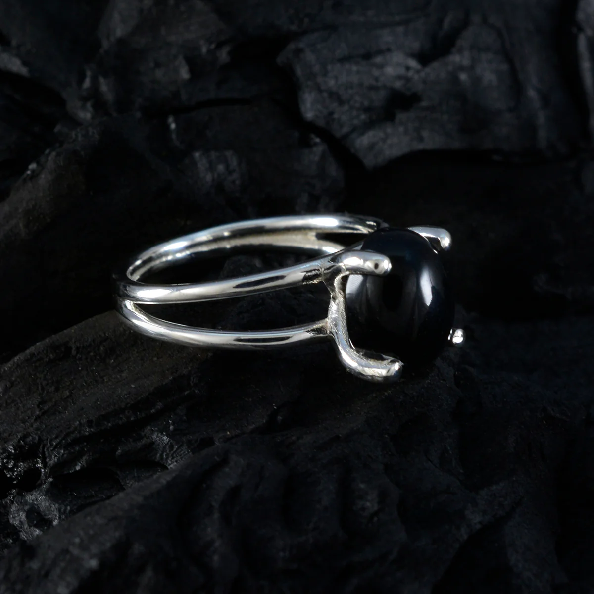 Black Onyx Solitaire American 925 Silver Black Gemstone Whisper-thin Abstract Ring Jewelry - Image 4