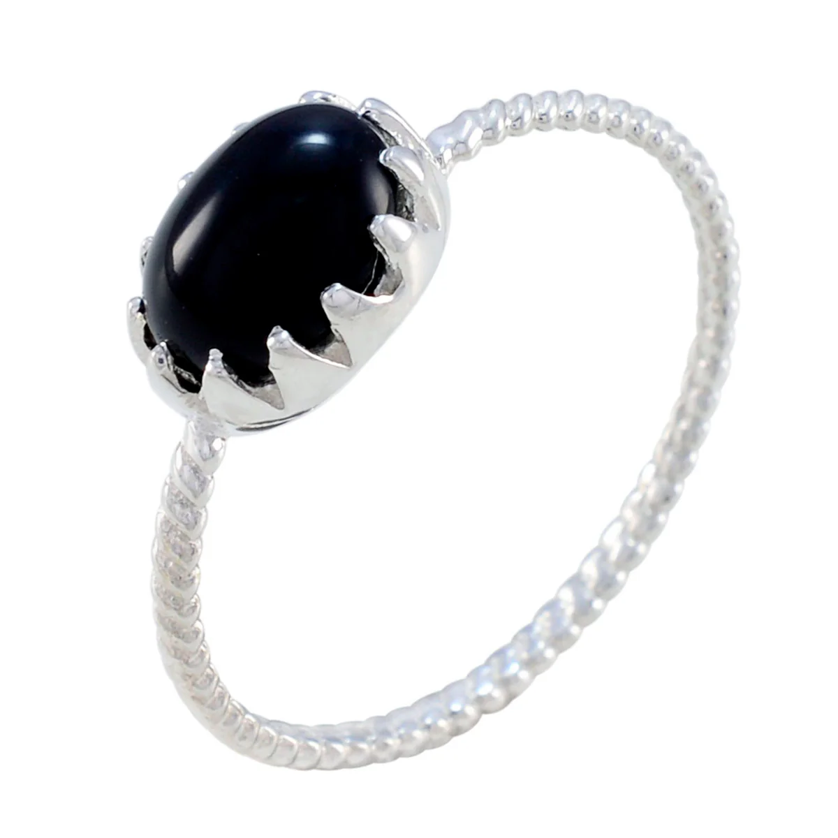 Black Onyx Solitaire American 925 Silver Black Gemstones Elegant Twist Ring Jewelry - Image 2