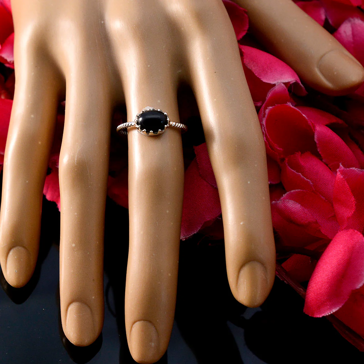 Black Onyx Solitaire American 925 Silver Black Gemstones Elegant Twist Ring Jewelry - Image 5