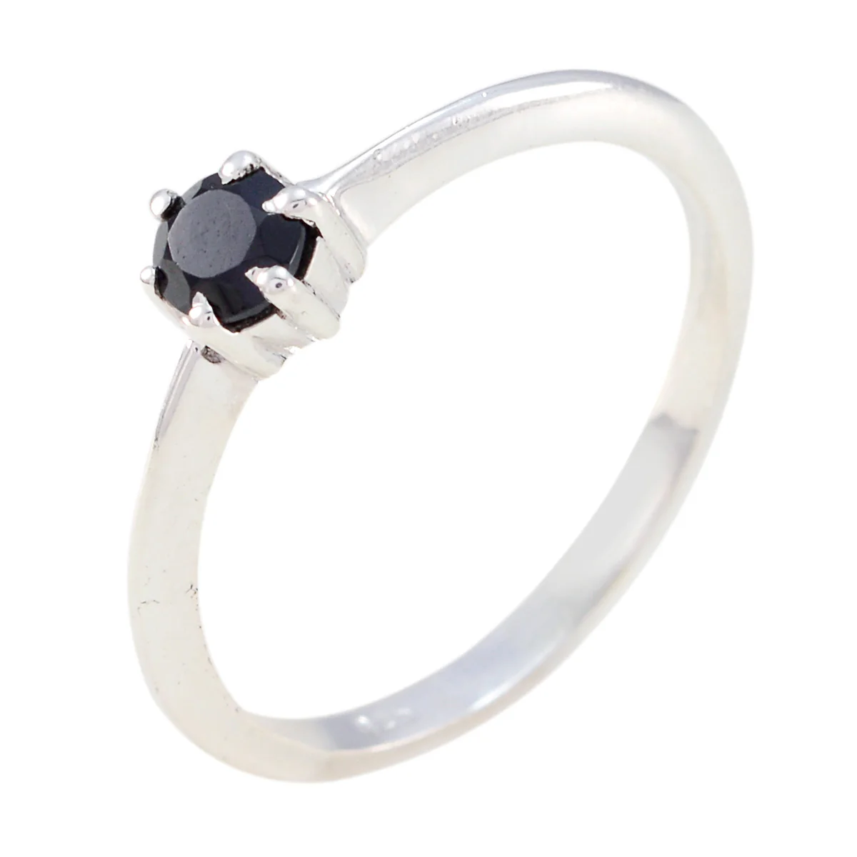 Black Onyx Solitaire American Silver Black Gemstone Elegant Contemporary Ring Jewelry - Image 2