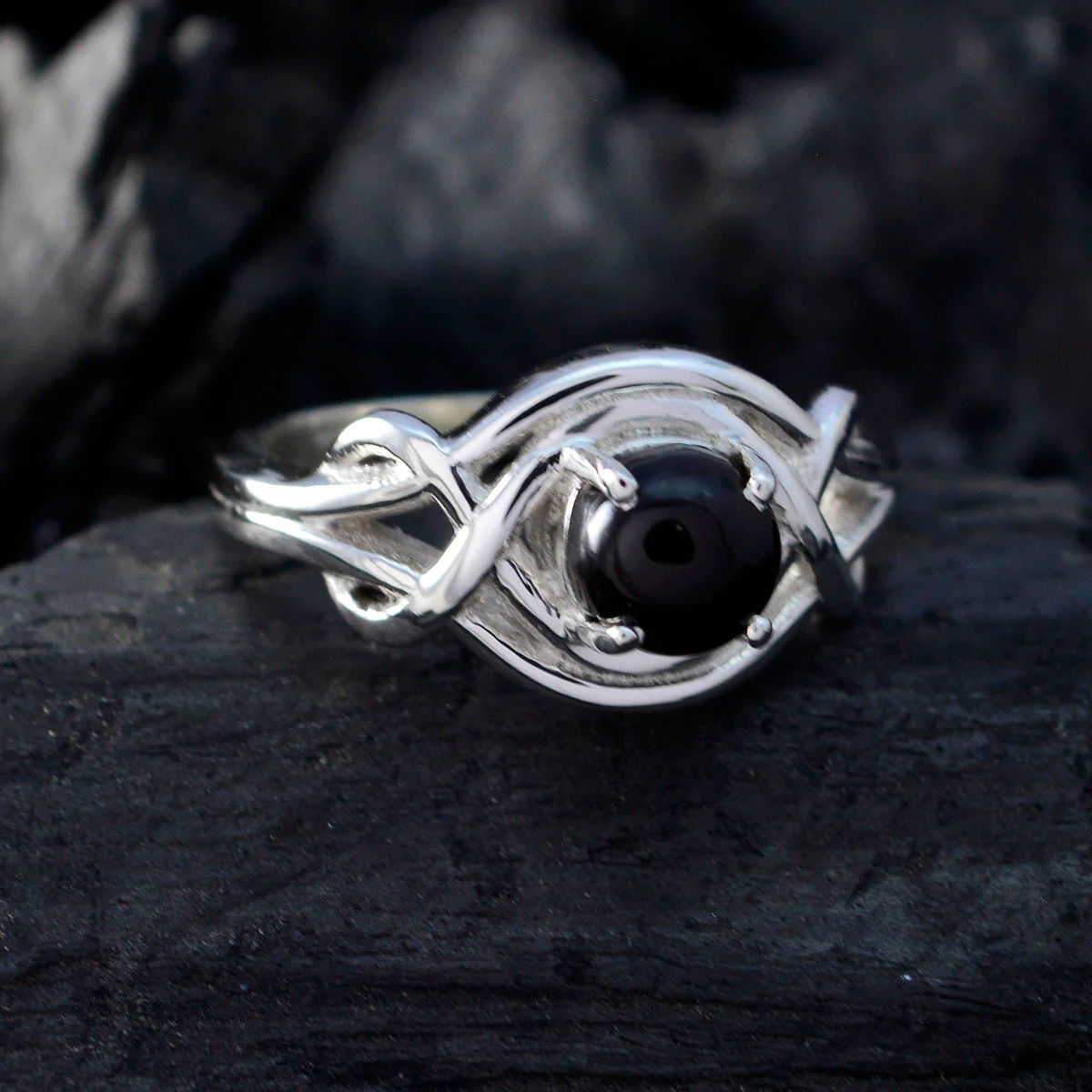 Black Onyx Solitaire Egyptian 925 Silver Black Gemstone Slim Abstract Ring Jewelry - Image 4