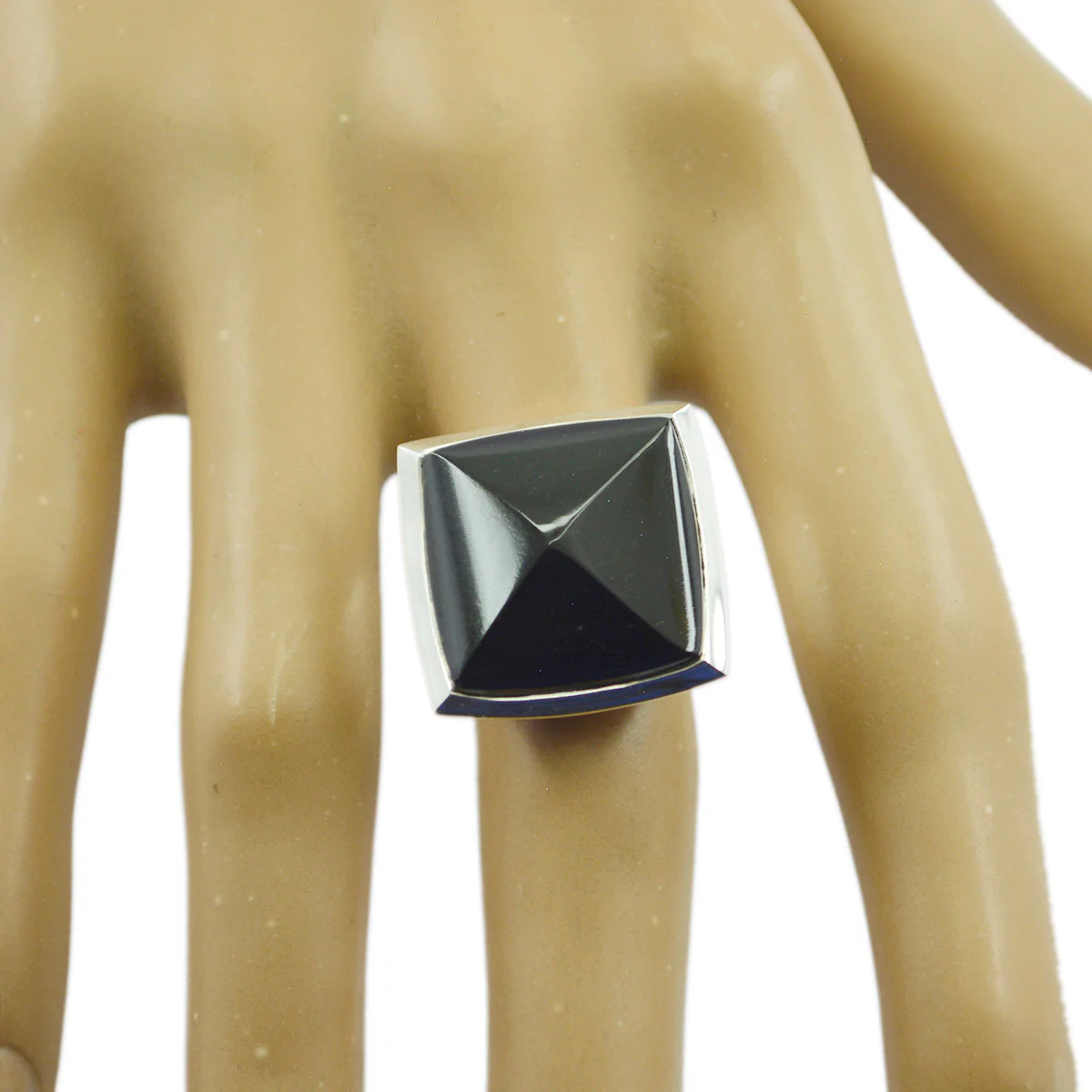 Black Onyx Solitaire Egyptian Silver Black Gems Chunky Retro Ring Jewellery - Image 3