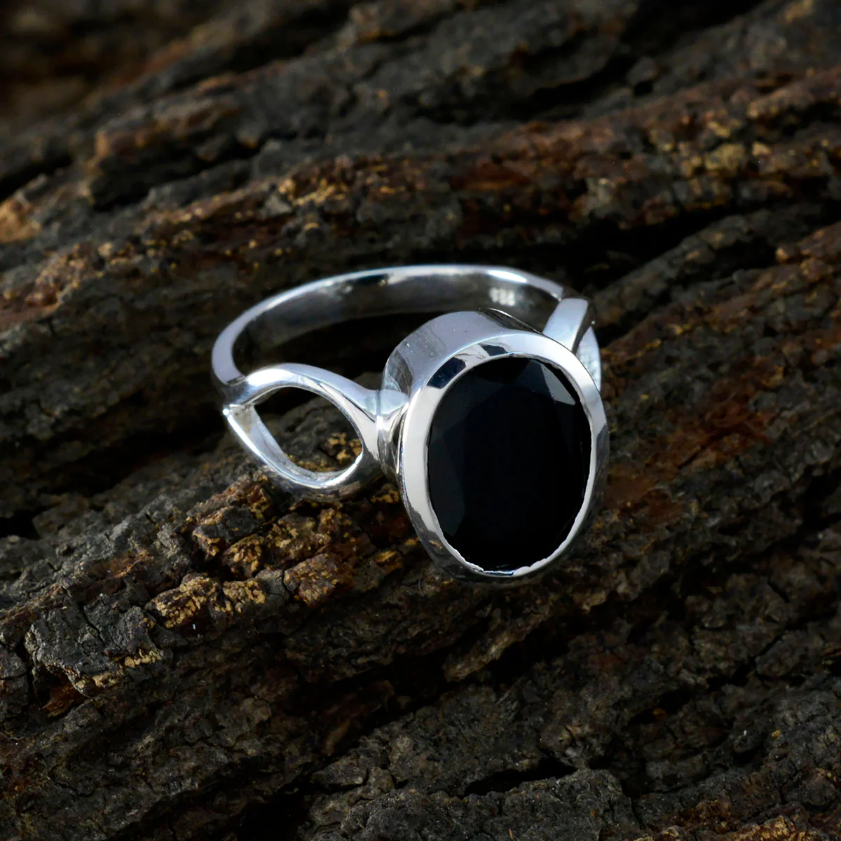 Black Onyx Solitaire French 92.5 Silver Black Gemstones Minimal Contemporary Ring Jewelry - Image 3