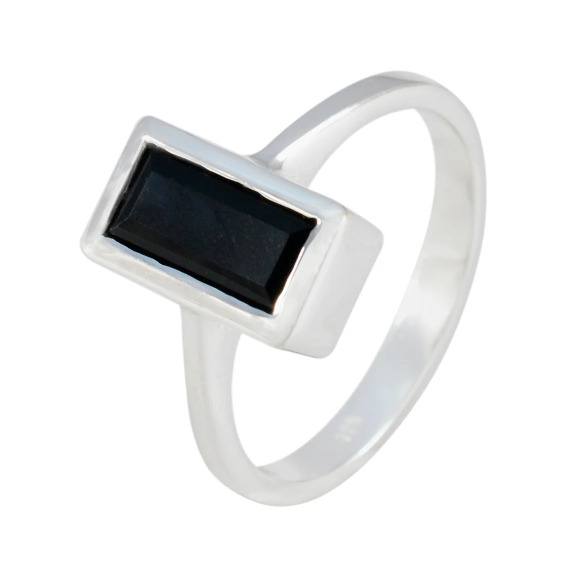 Black Onyx Solitaire French Sterling Silver Black Gems Featherlight Trendy Ring Jewelry - Image 2