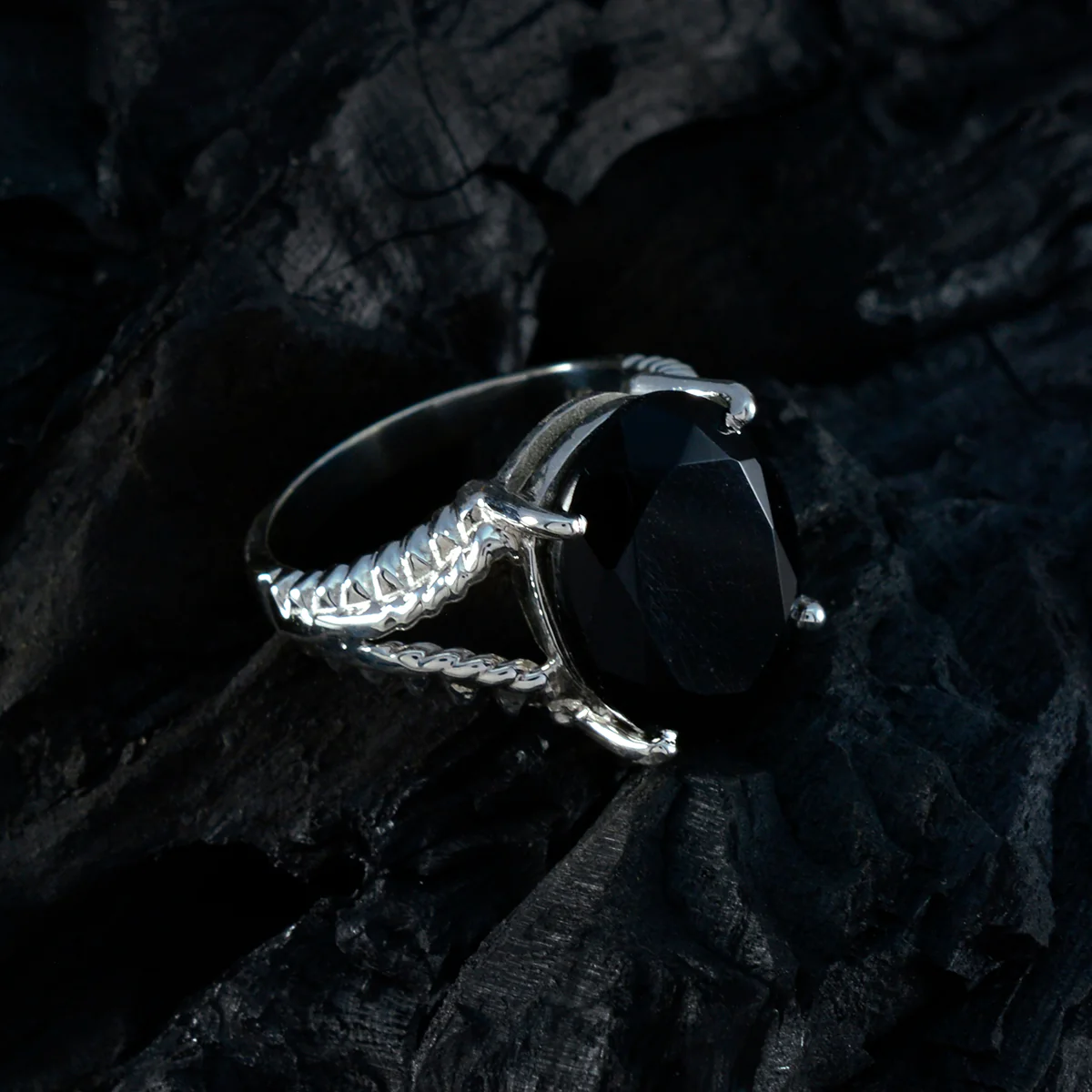 Black Onyx Solitaire French Sterling Silver Black Gemstone Mid-weight Graceful Ring Jewellery - Image 4
