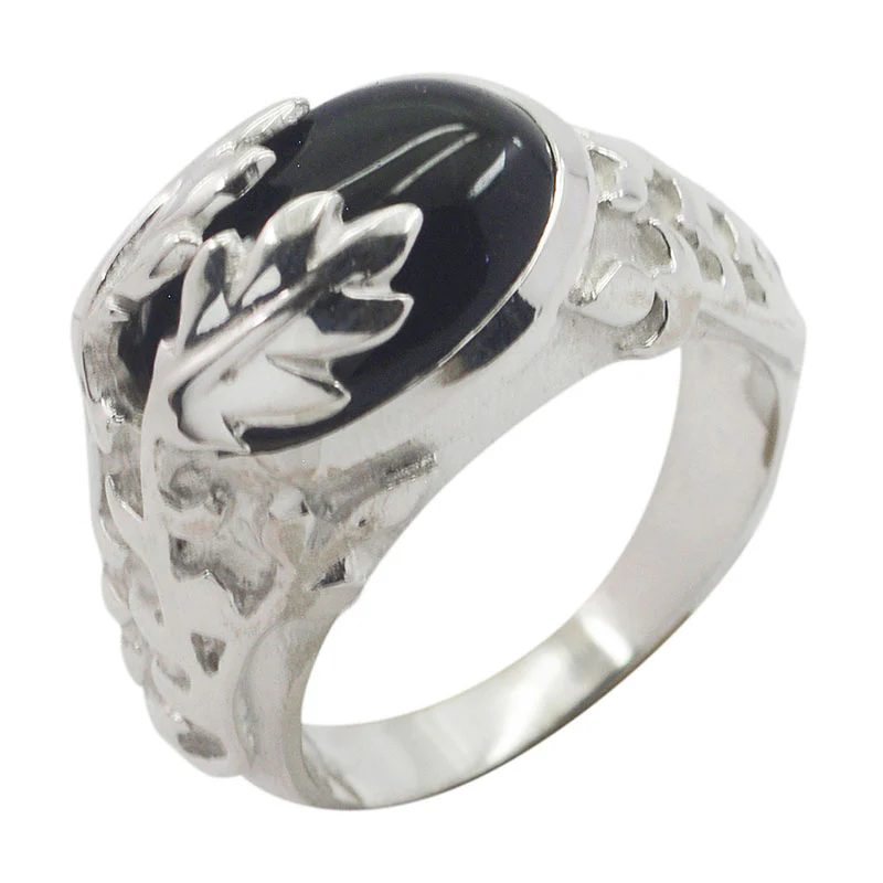 Black Onyx Solitaire German Silver Black Gems Versatile Victorian Ring Jewelry - Image 2
