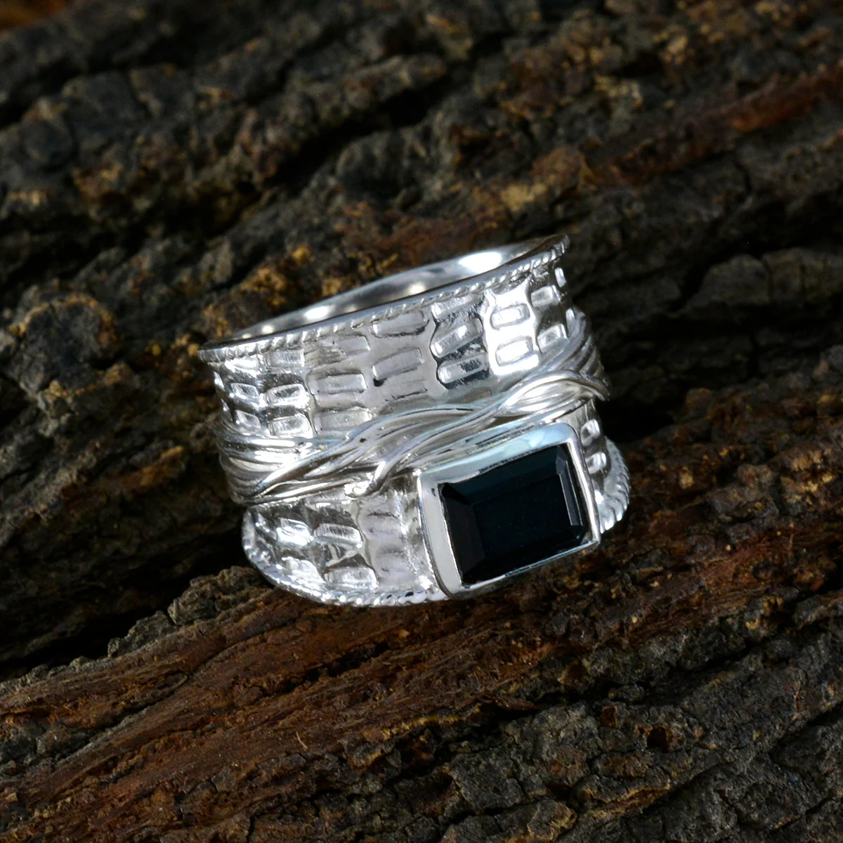 Black Onyx Solitaire German Sterling Silver Black Gemstones Statement Victorian Ring Jewelry - Image 4