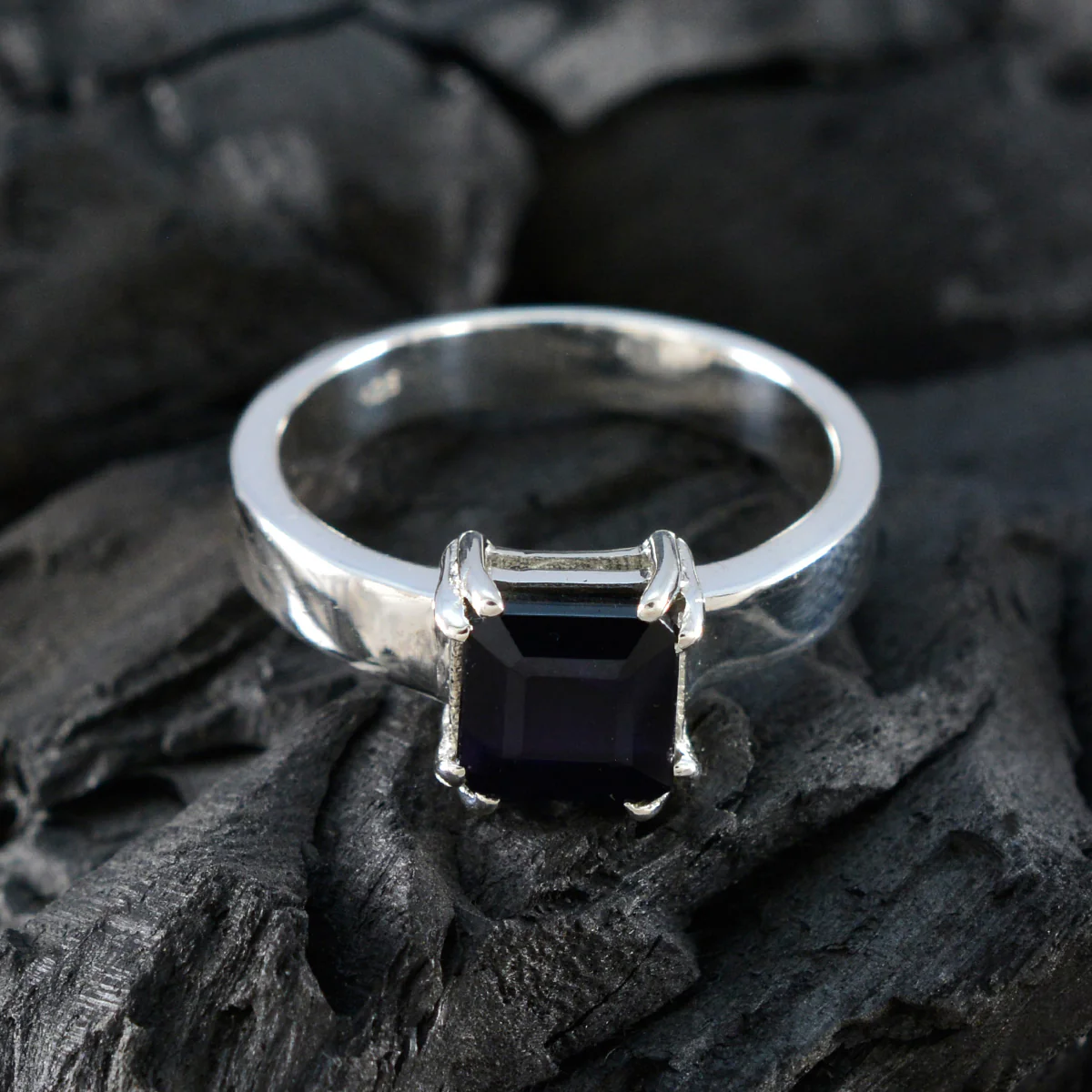 Black Onyx Solitaire Indian 925 Sterling Silver Black Gems Slim Trendy Ring Jewelry - Image 4