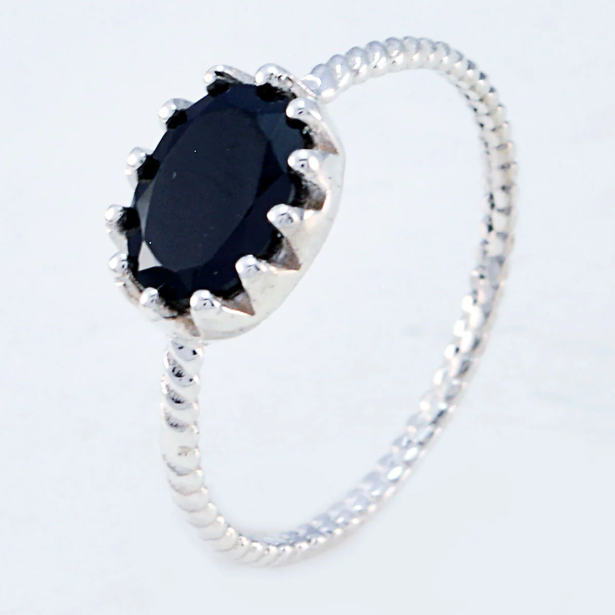 Black Onyx Solitaire Japanese 92.5 Silver Black Gemstone Minimalist Twist Ring Jewellery - Image 2
