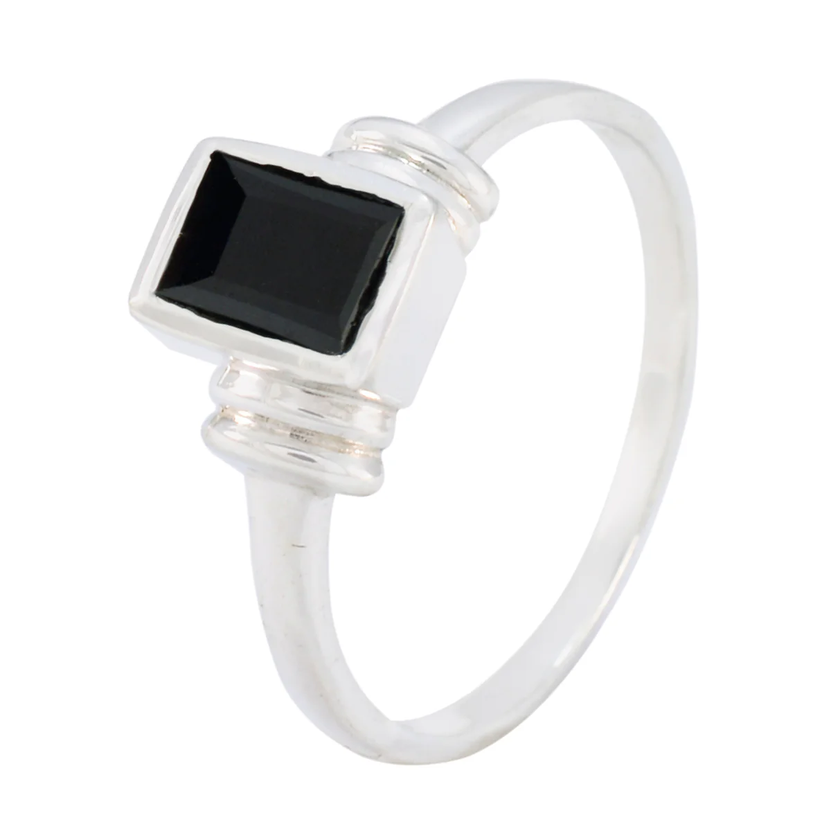 Black Onyx Solitaire Japanese 925 Sterling Silver Black Gems Dainty Modern Ring Jewellery - Image 2