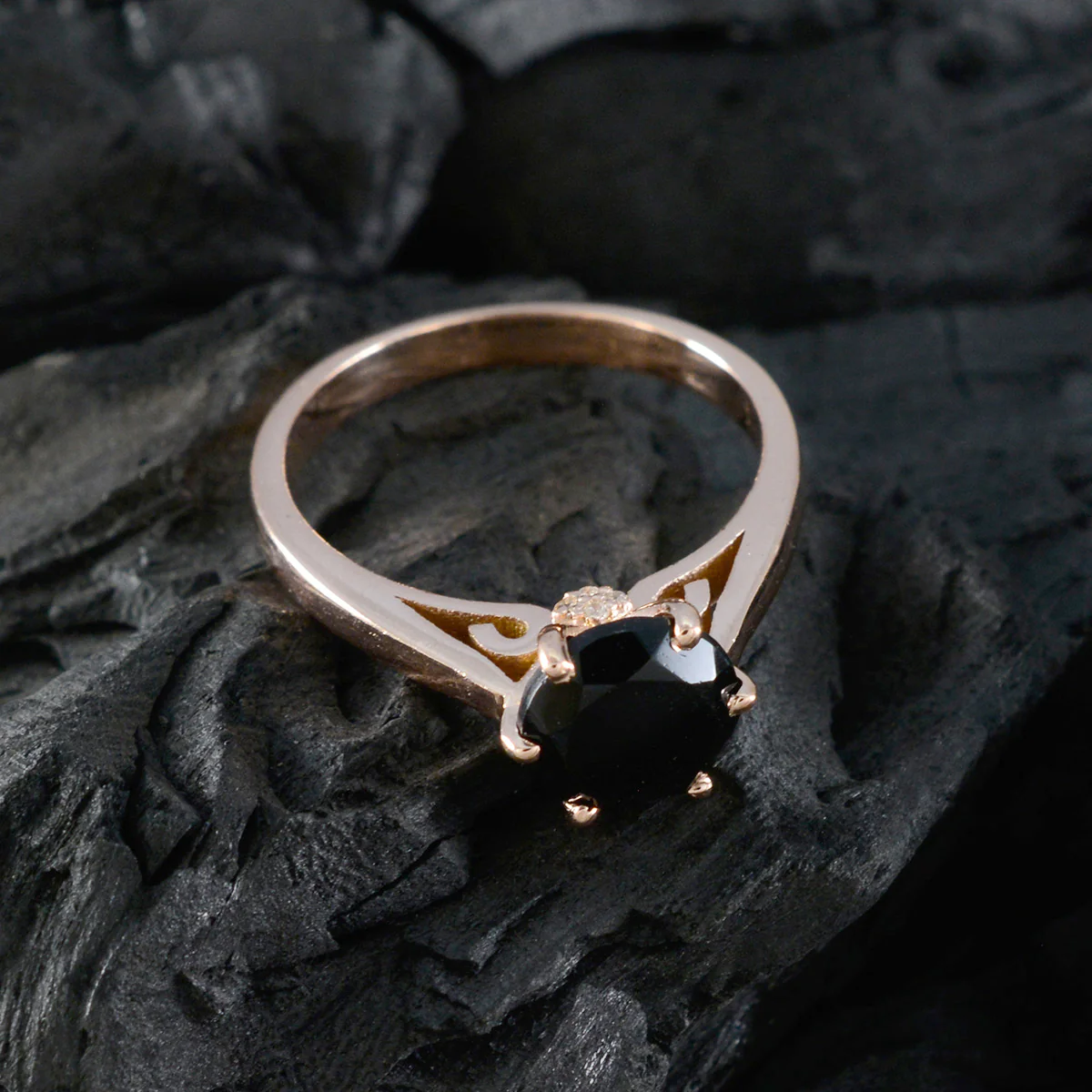 Black Onyx Solitaire Korean 92.5 Silver Black Gemstone Delicate Graceful Ring Jewelry - Image 4