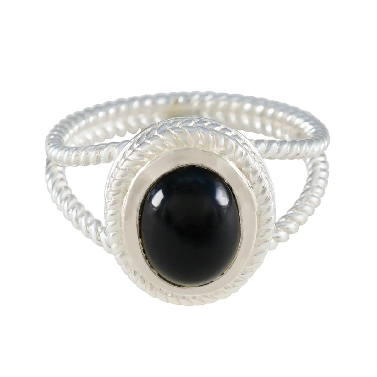 Black Onyx Solitaire Latin American 92.5 Silver Black Gemstone Classic Rope-Wire Ring Jewelry