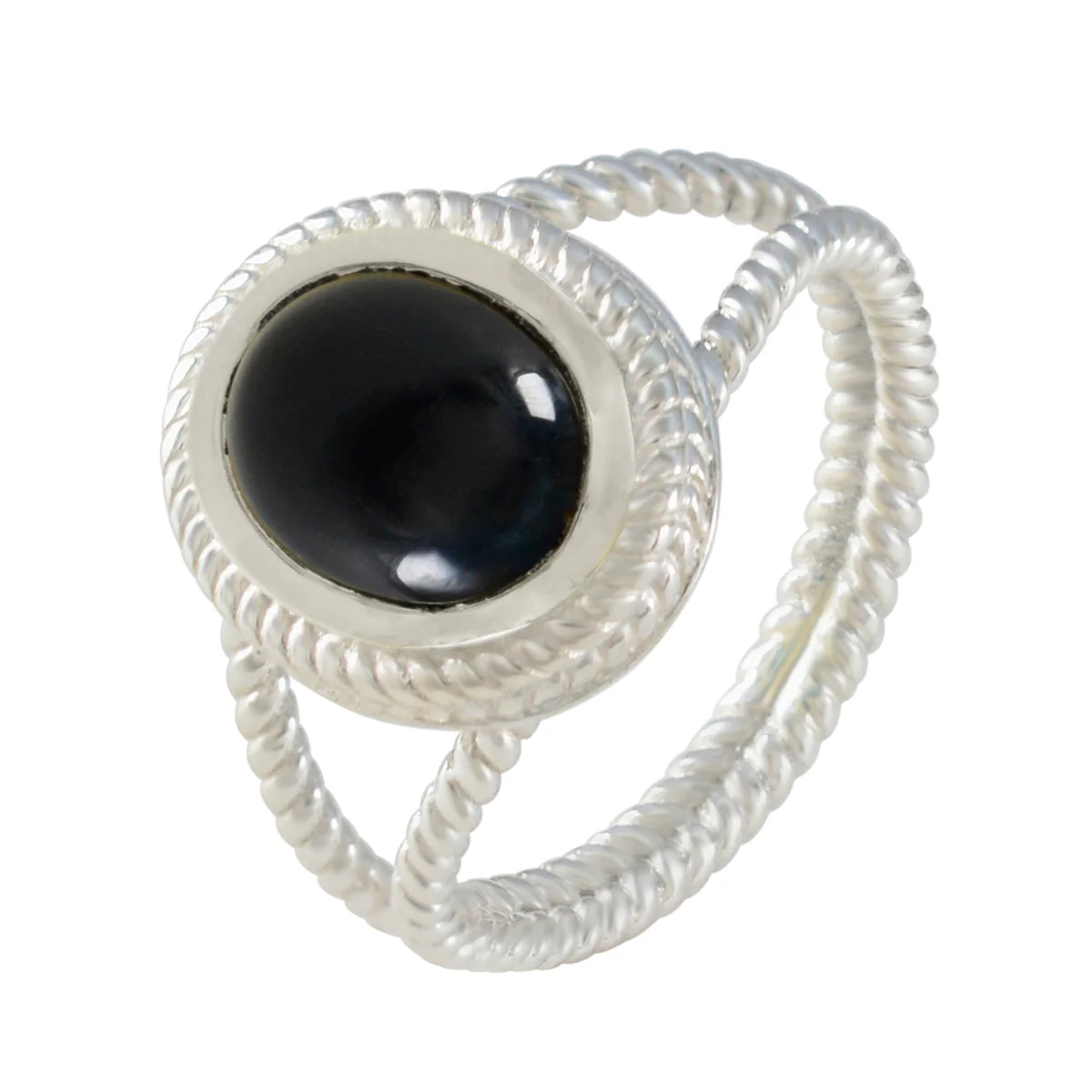 Black Onyx Solitaire Latin American 92.5 Silver Black Gemstone Classic Rope-Wire Ring Jewelry - Image 2
