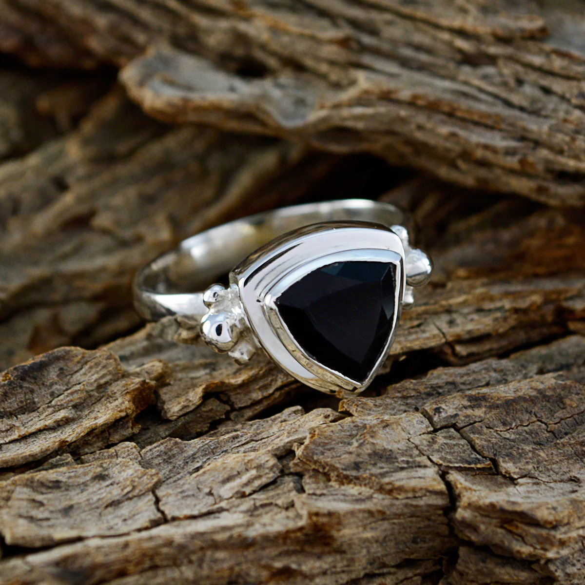 Black Onyx Solitaire Mexican Sterling Silver Black Gems Slim Traditional Ring Jewellery - Image 4