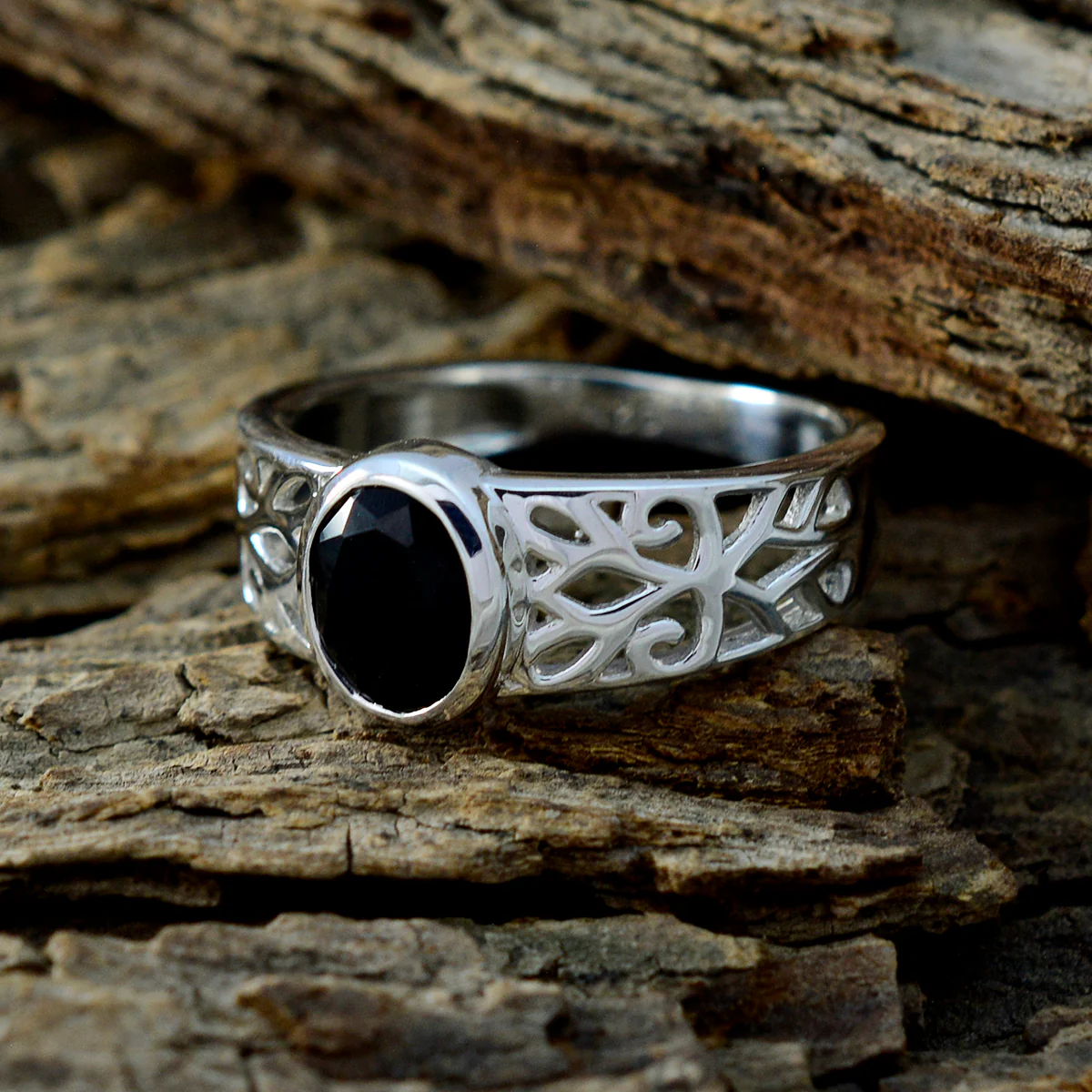Black Onyx Solitaire Middle Eastern Sterling Silver Black Gemstones Whisper-thin Filigree Ring Jewellery - Image 3