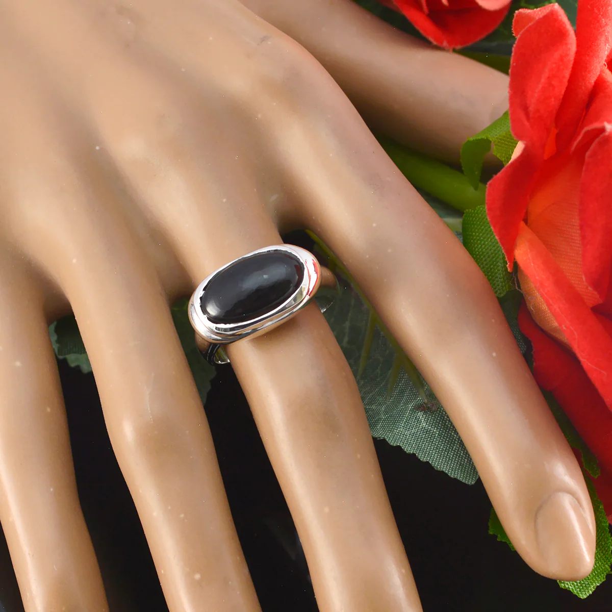 Black Onyx Solitaire Moroccan Sterling Silver Black Gems Minimal Ethnic Ring Jewellery - Image 5