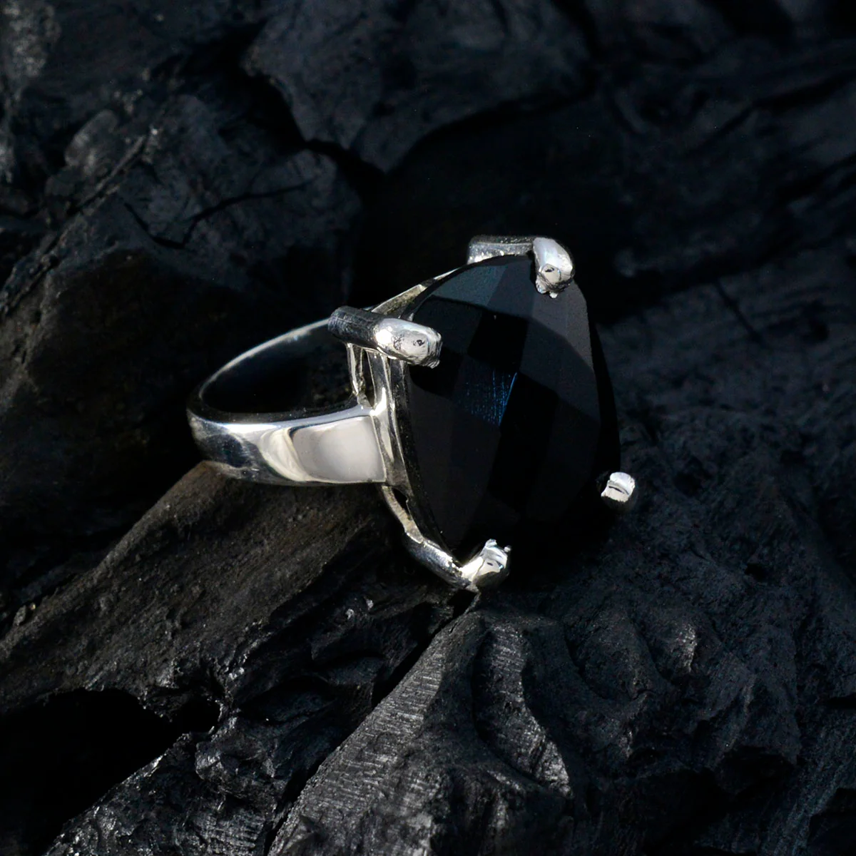 Black Onyx Solitaire Moroccan Sterling Silver Black Gemstones Classic Contemporary Ring Jewellery - Image 4