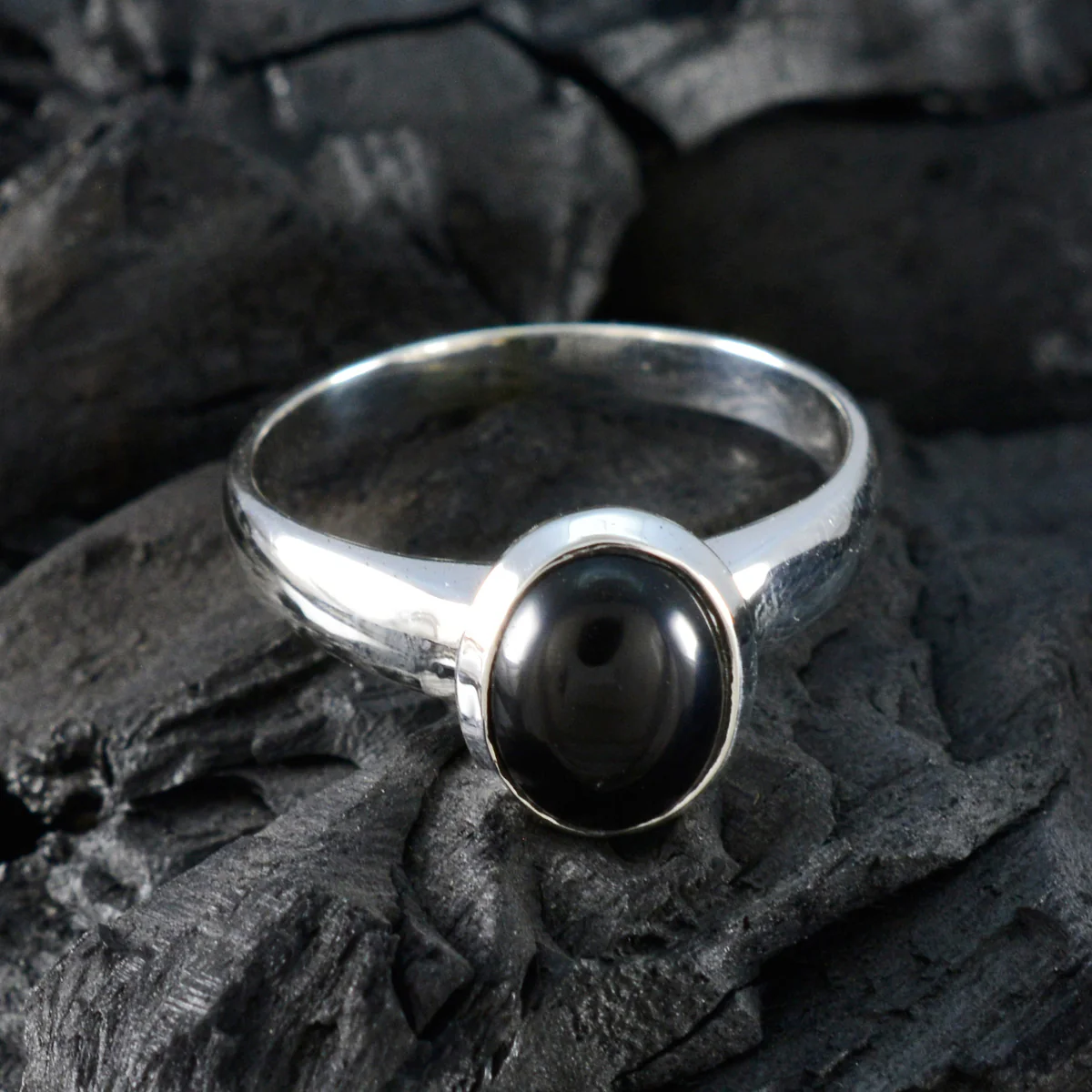 Black Onyx Solitaire Russian 92.5 Silver Black Gemstones Classic Fairytale Ring Jewellery - Image 4