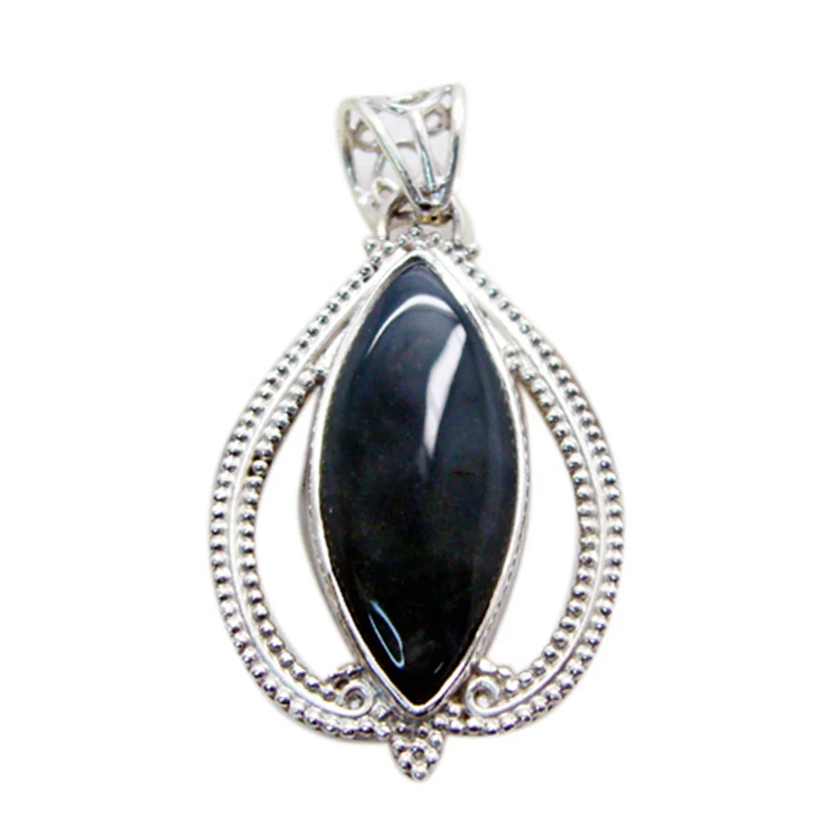 Black Onyx Statement Egyptian Sterling Silver Solitaire Alejandra Rope-Wire Black Pendant Jewellery