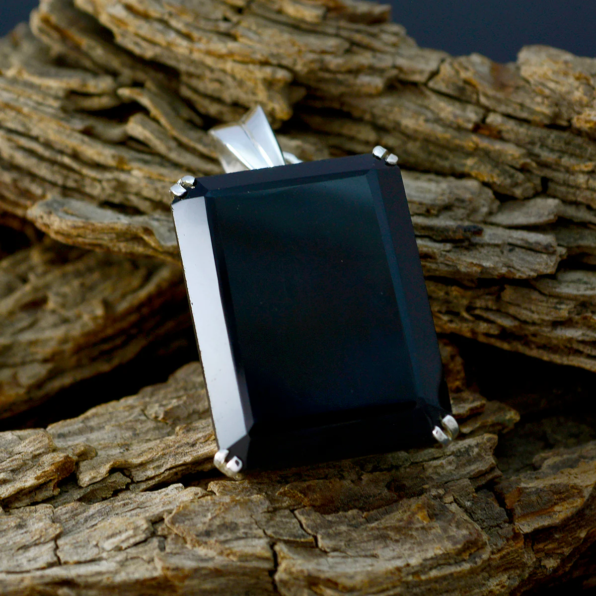 Black Onyx Statement French Silver Solitaire Evelyn Eternity Black Pendant Jewelry - Image 3