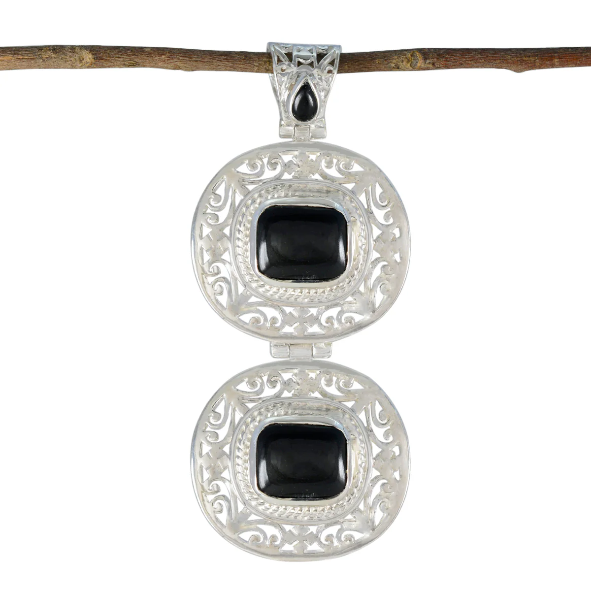 Black Onyx Statement German 925 Silver Solitaire Skylar Victorian Black Pendant Jewelry