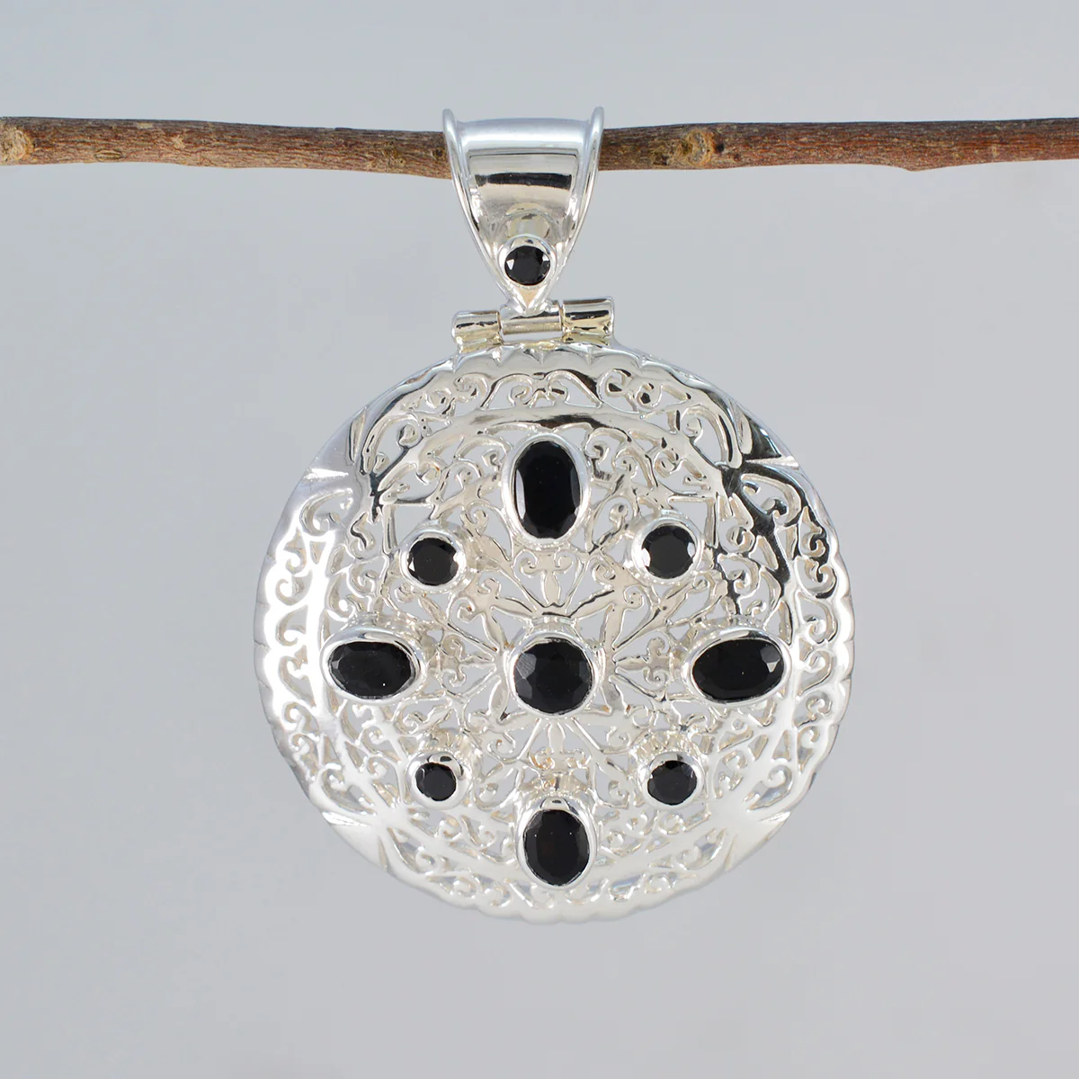 Black Onyx Statement German Silver multiple Abigail Filigree Black Pendant Jewelry - Image 2