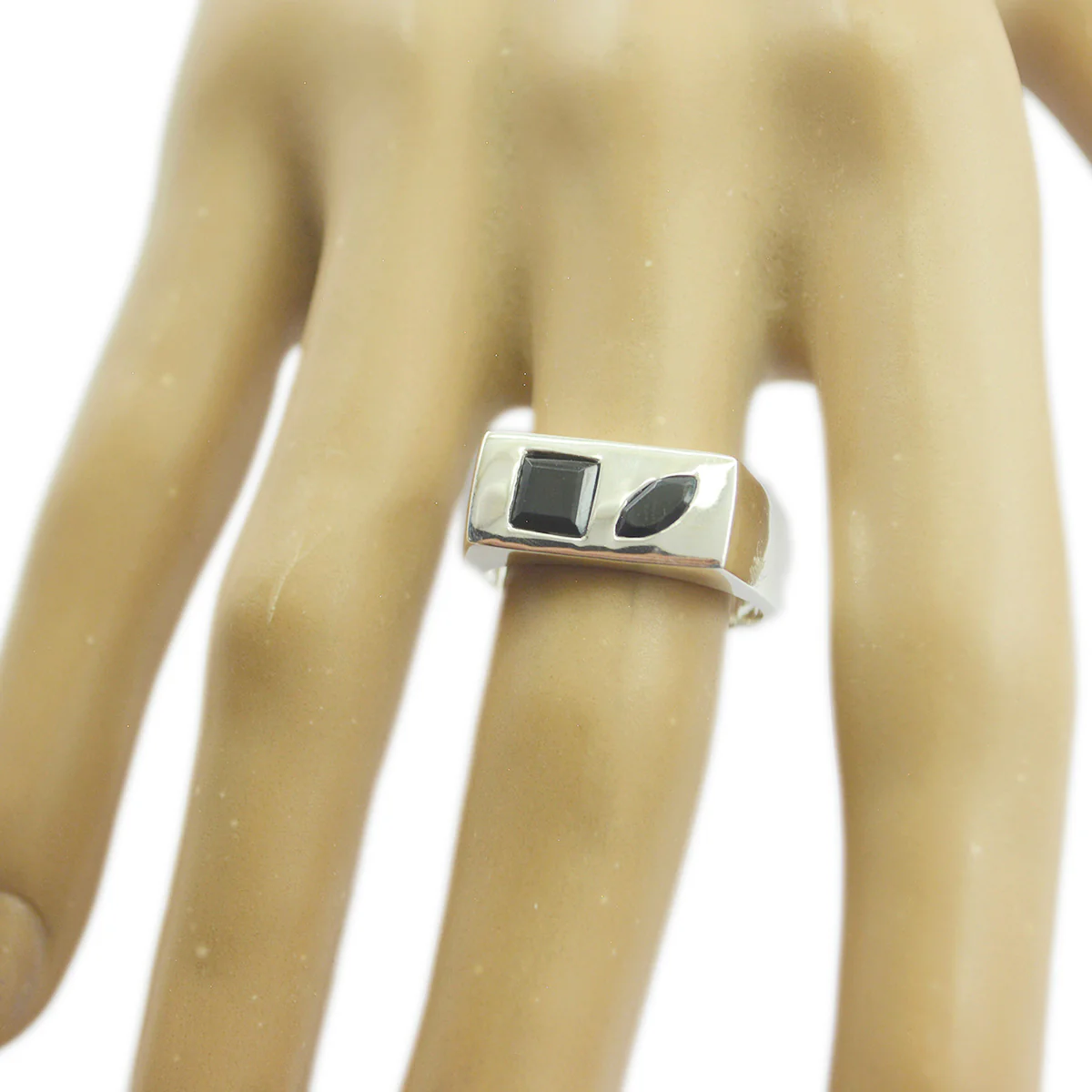 Black Onyx Toi et Moi German Sterling Silver Black Gemstone Tiny Boho Ring Jewelry - Image 3