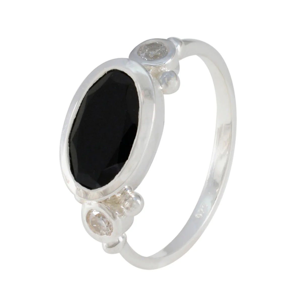 Black Onyx Trilogy American Sterling Silver Black Gemstones Whisper-thin Trendy Ring Jewelry - Image 2