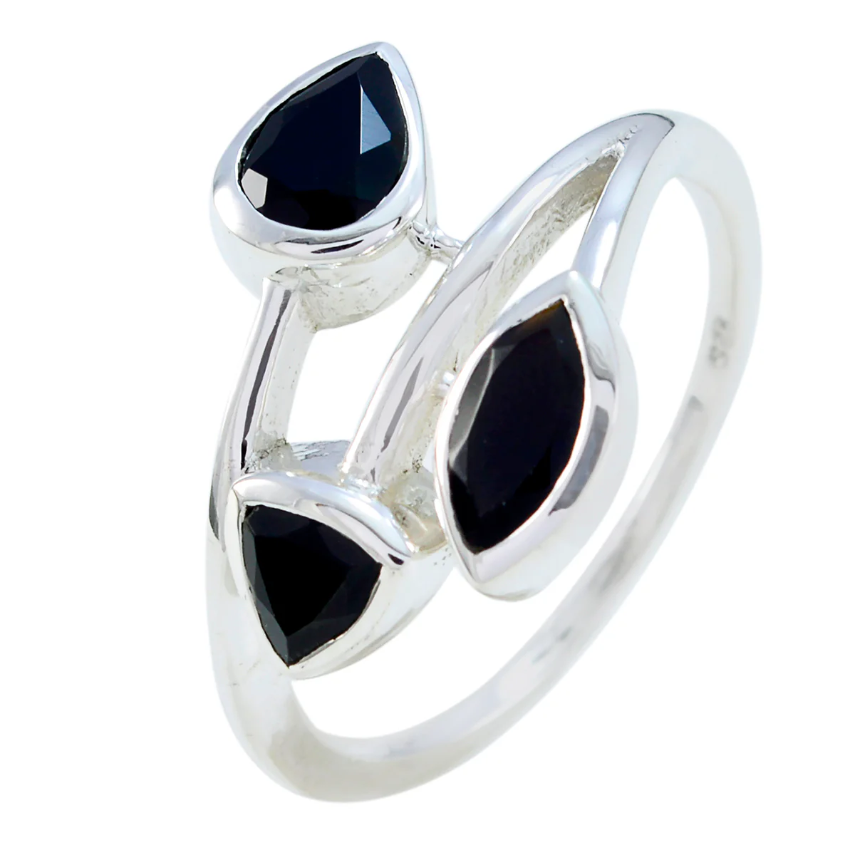 Black Onyx Trilogy German 925 Sterling Silver Black Gemstones Tiny Romantic Ring Jewelry - Image 2