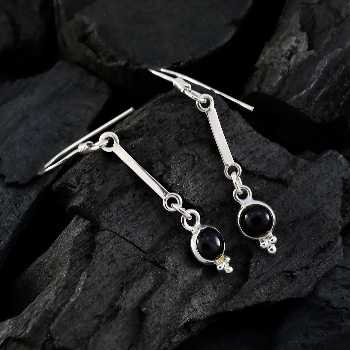 Black Onyx Turkish Elena multiple Dangle Black 92.5 Silver Earring - Image 2