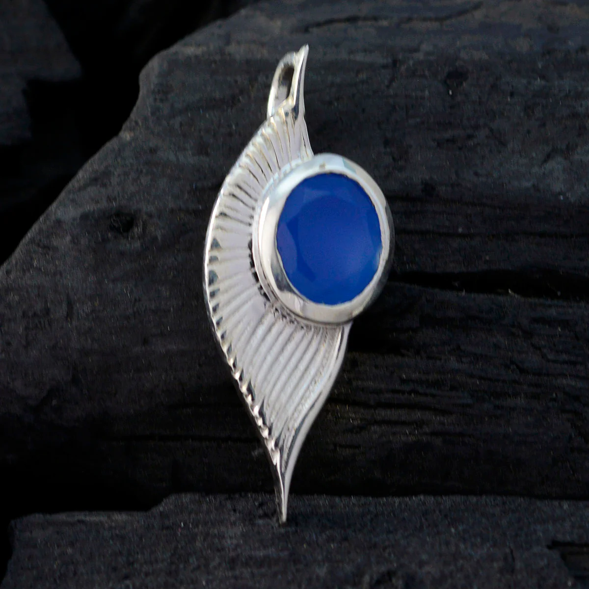 Blue Chalcedony Dainty German Silver Solitaire Isabella Armor Blue Pendant Jewelry - Image 3
