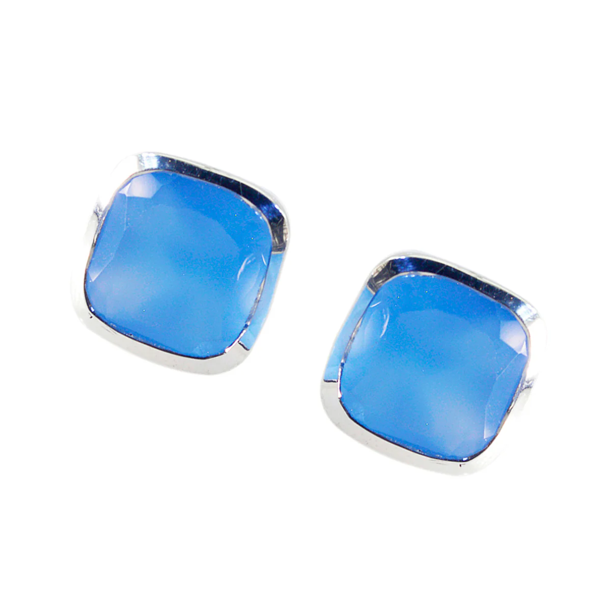 Blue Chalcedony Mexican Noelia Solitaire Stud Blue 925 Sterling Silver Earring - Image 2