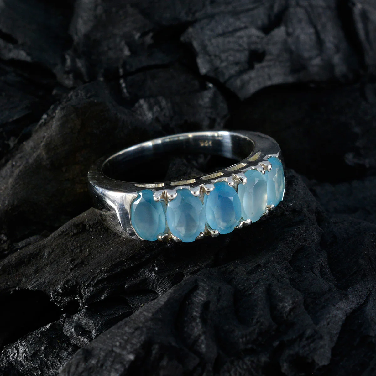 Blue Chalcedony Penta Moroccan Silver Blue Gems Classic Fairytale Band Jewelry - Image 4