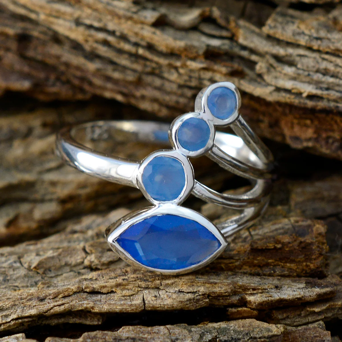 Blue Chalcedony quarter African Silver Blue Gemstones Slim Romantic Ring Jewellery - Image 3