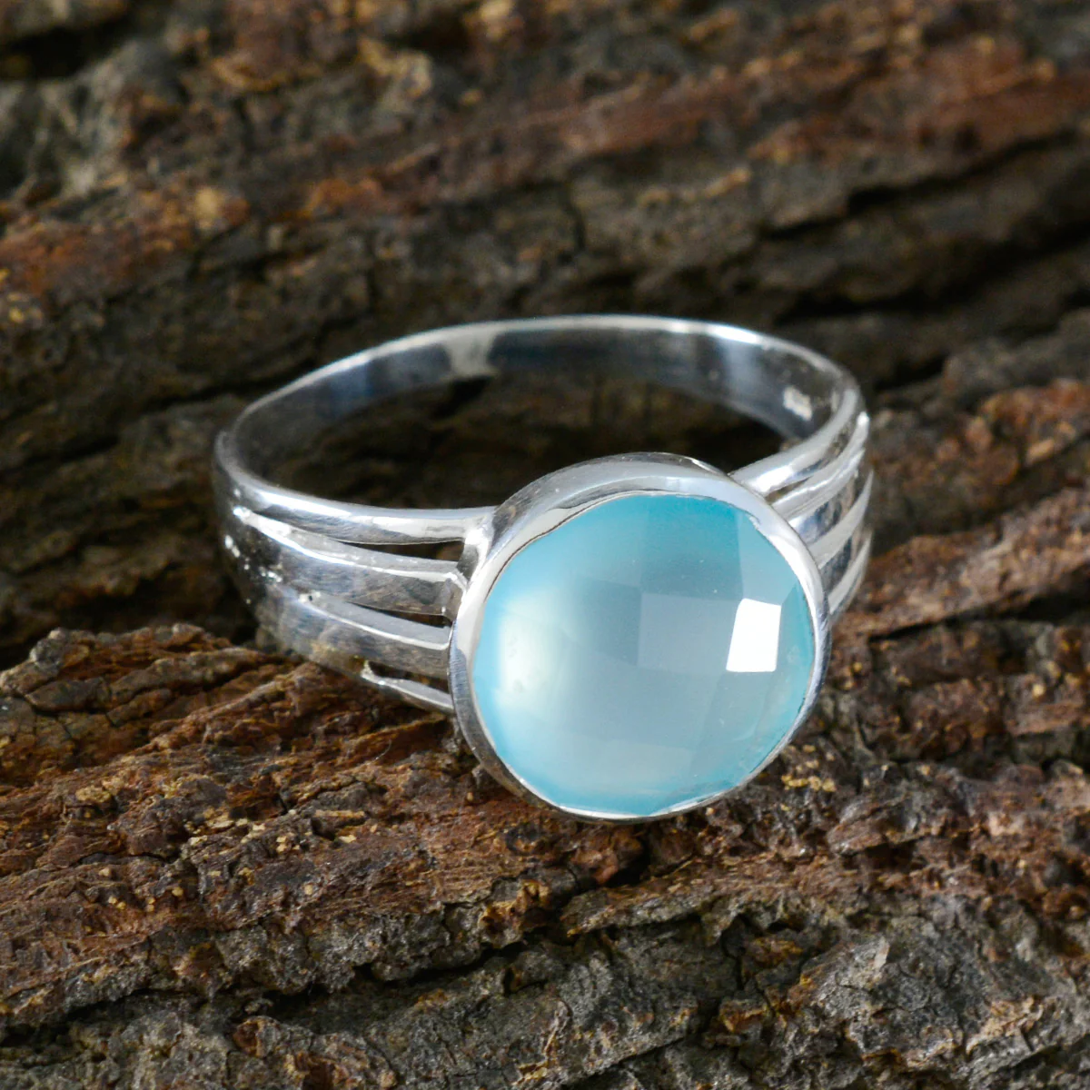 Blue Chalcedony Solitaire African 925 Silver Blue Gems Classic Romantic Ring Jewellery - Image 4