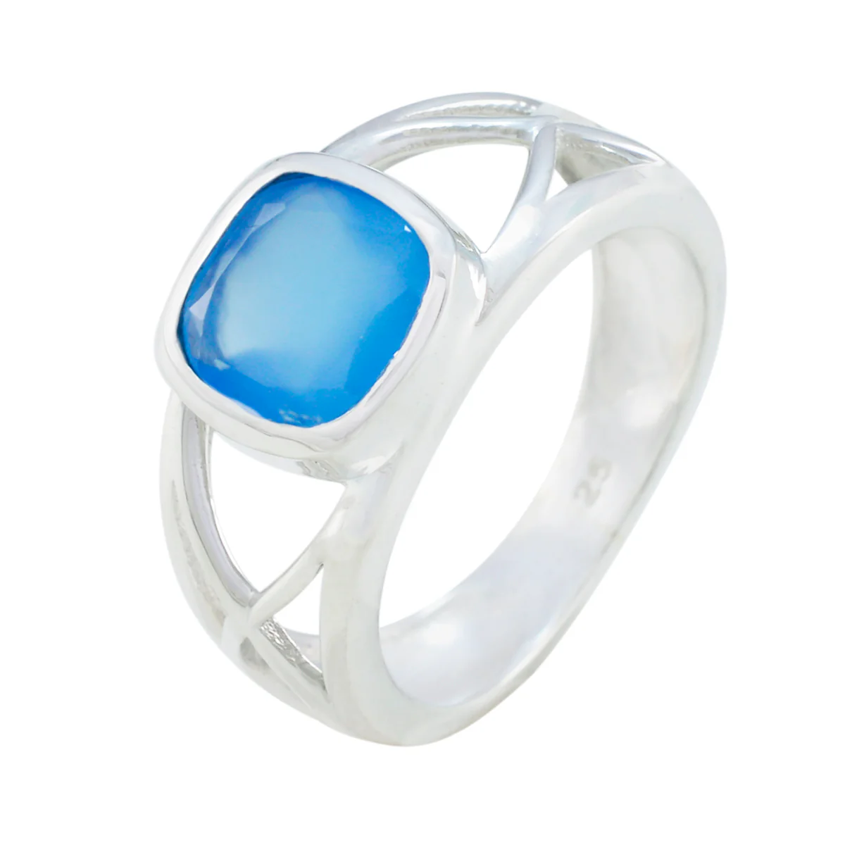 Blue Chalcedony Solitaire African 925 Silver Blue Gems Tiny Abstract Ring Jewellery - Image 2
