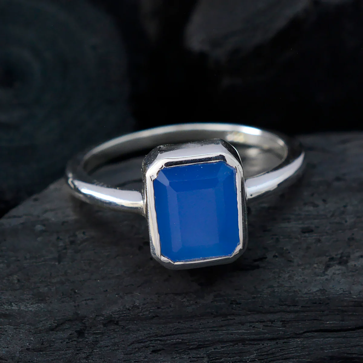 Blue Chalcedony Solitaire American 925 Sterling Silver Blue Gems Whisper-thin Sophisticated Ring Jewelry - Image 4