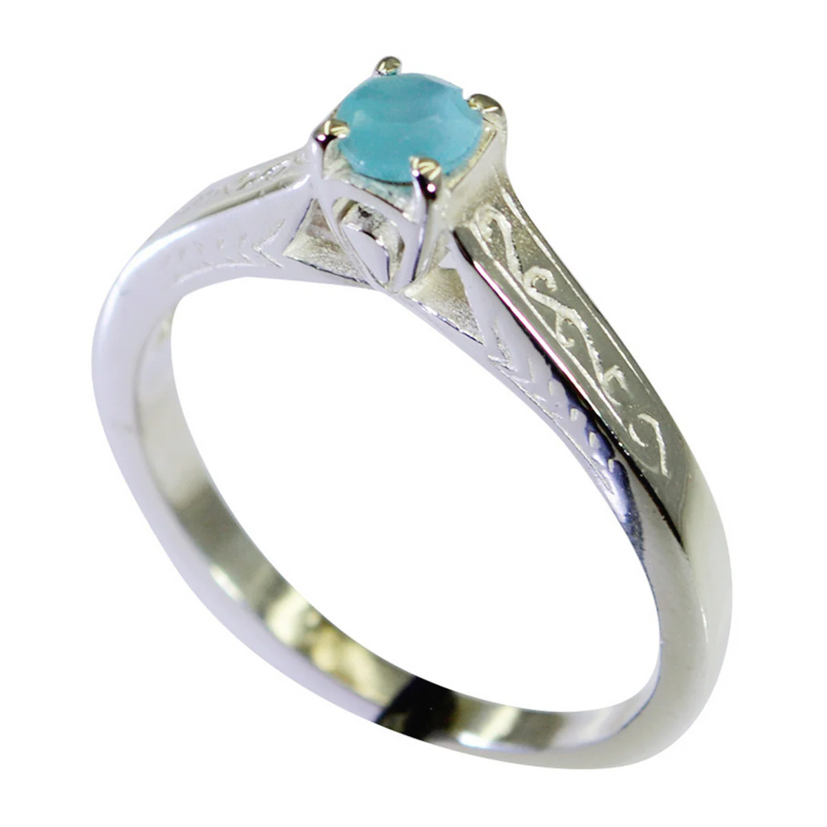 Blue Chalcedony Solitaire American Sterling Silver Blue Gemstones Dainty Abstract Ring Jewellery
