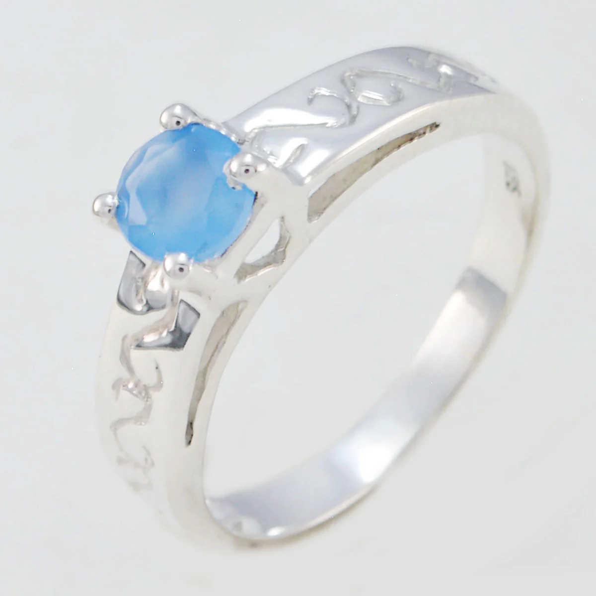 Blue Chalcedony Solitaire American Sterling Silver Blue Gemstones Dainty Abstract Ring Jewellery - Image 3