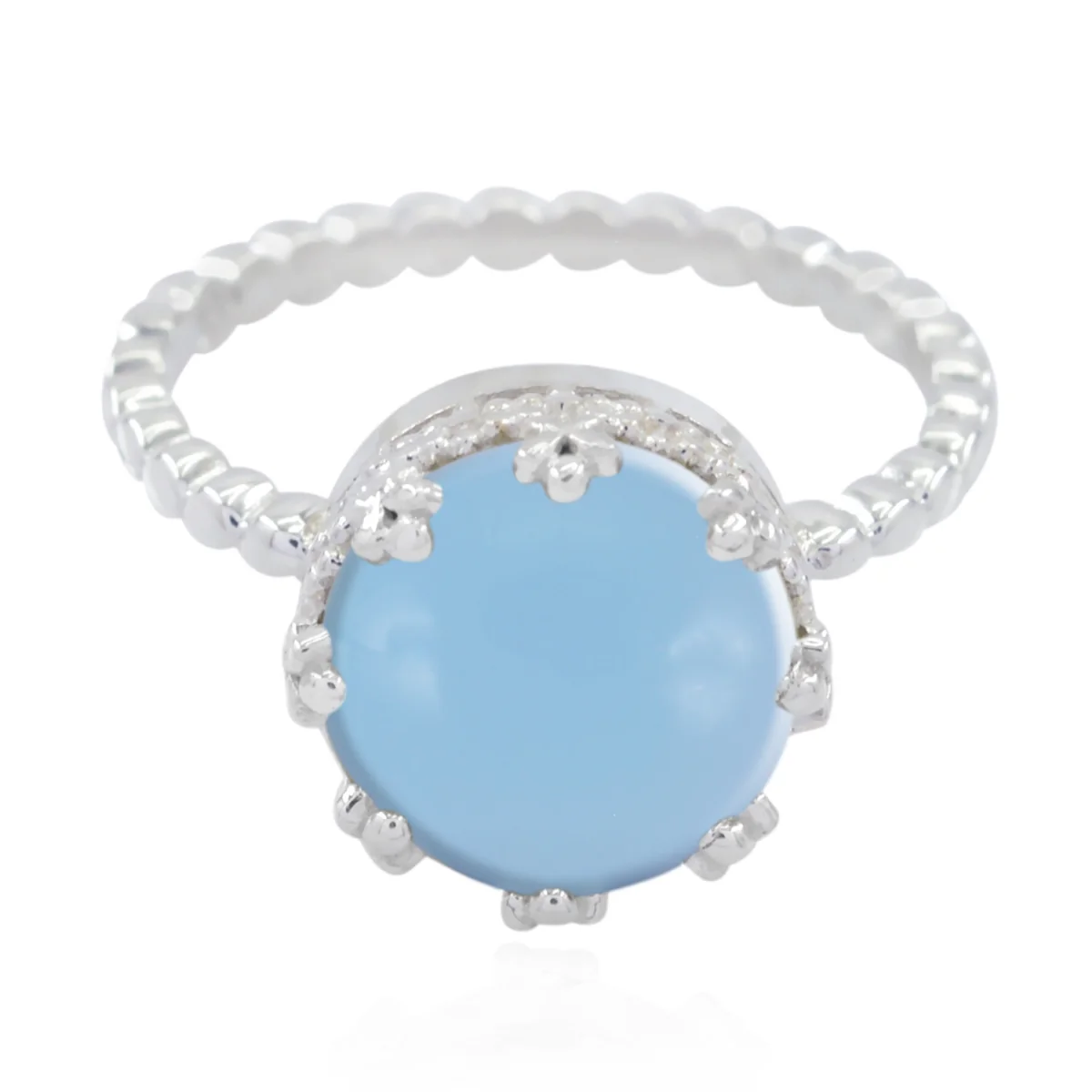 Blue Chalcedony Solitaire Egyptian 92.5 Silver Blue Gems Slim Contemporary Ring Jewellery