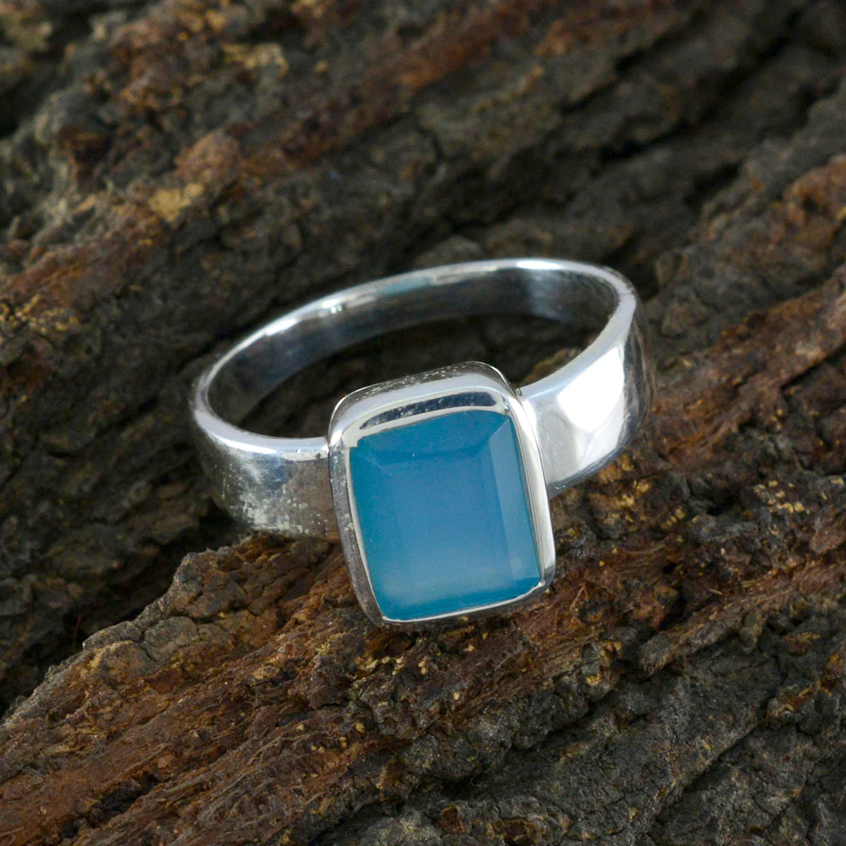 Blue Chalcedony Solitaire Egyptian 92.5 Silver Blue Gemstone Slim Trendy Ring Jewelry - Image 3