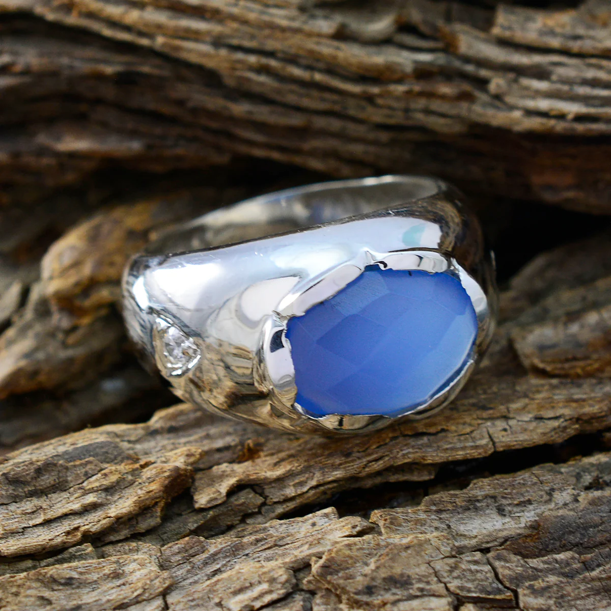 Blue Chalcedony Solitaire Egyptian 925 Sterling Silver Blue Gemstone Versatile Boho Ring Jewellery - Image 3
