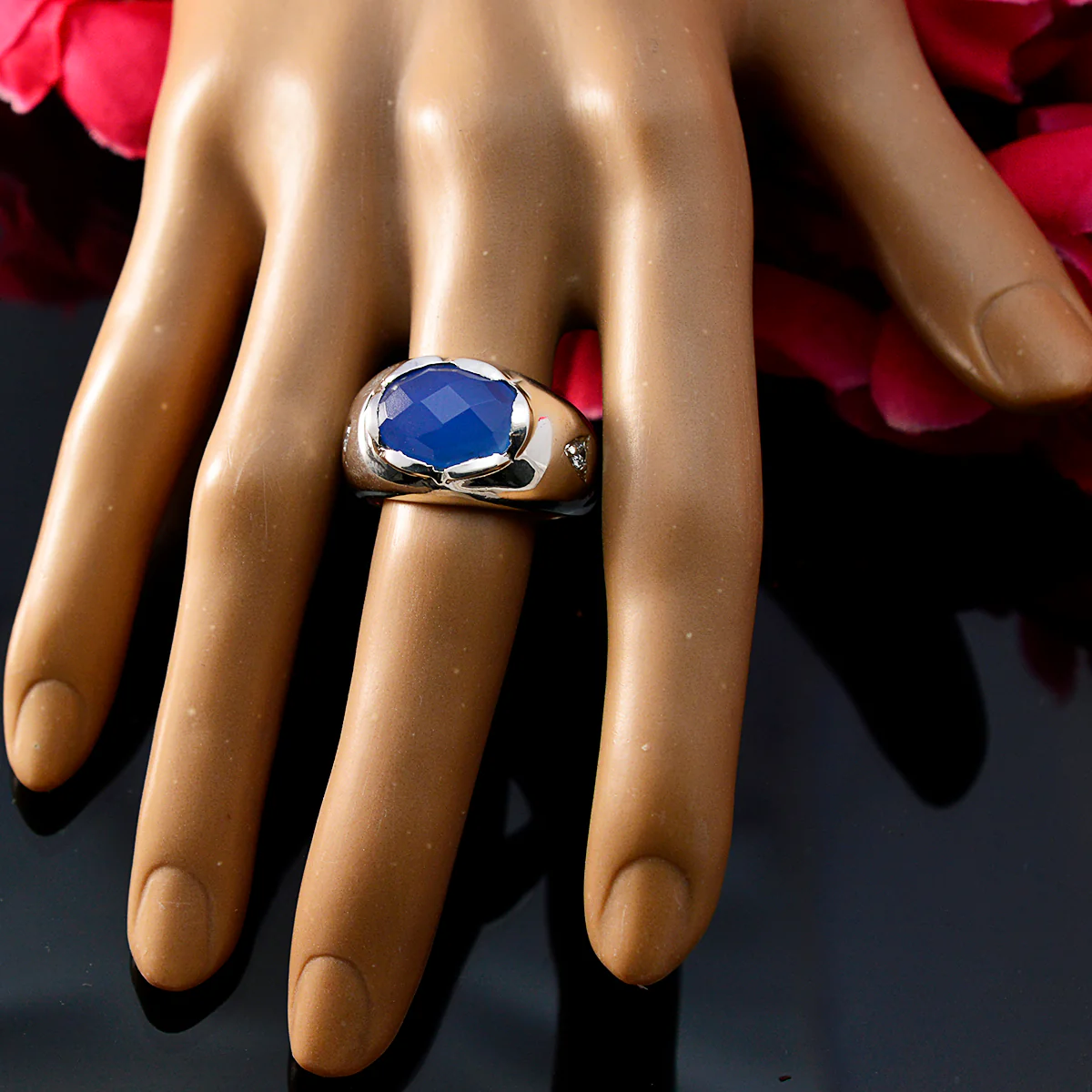 Blue Chalcedony Solitaire Egyptian 925 Sterling Silver Blue Gemstone Versatile Boho Ring Jewellery - Image 5