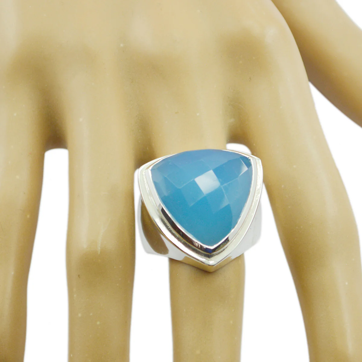 Blue Chalcedony Solitaire Egyptian 925 Sterling Silver Blue Gemstones Chunky Cocktail Ring Jewellery - Image 2
