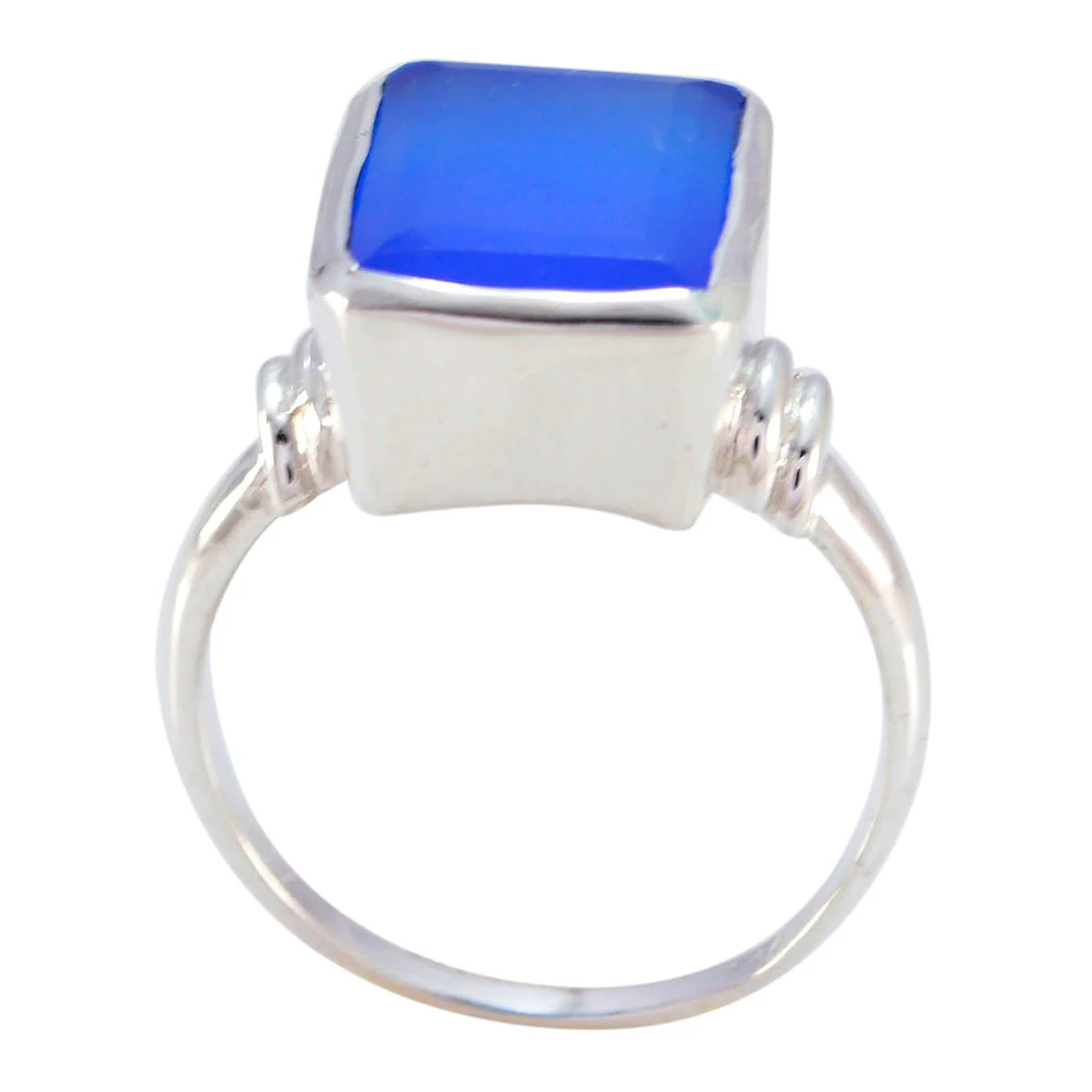 Blue Chalcedony Solitaire French Sterling Silver Blue Gems Eye-catching Armor Ring Jewellery - Image 2